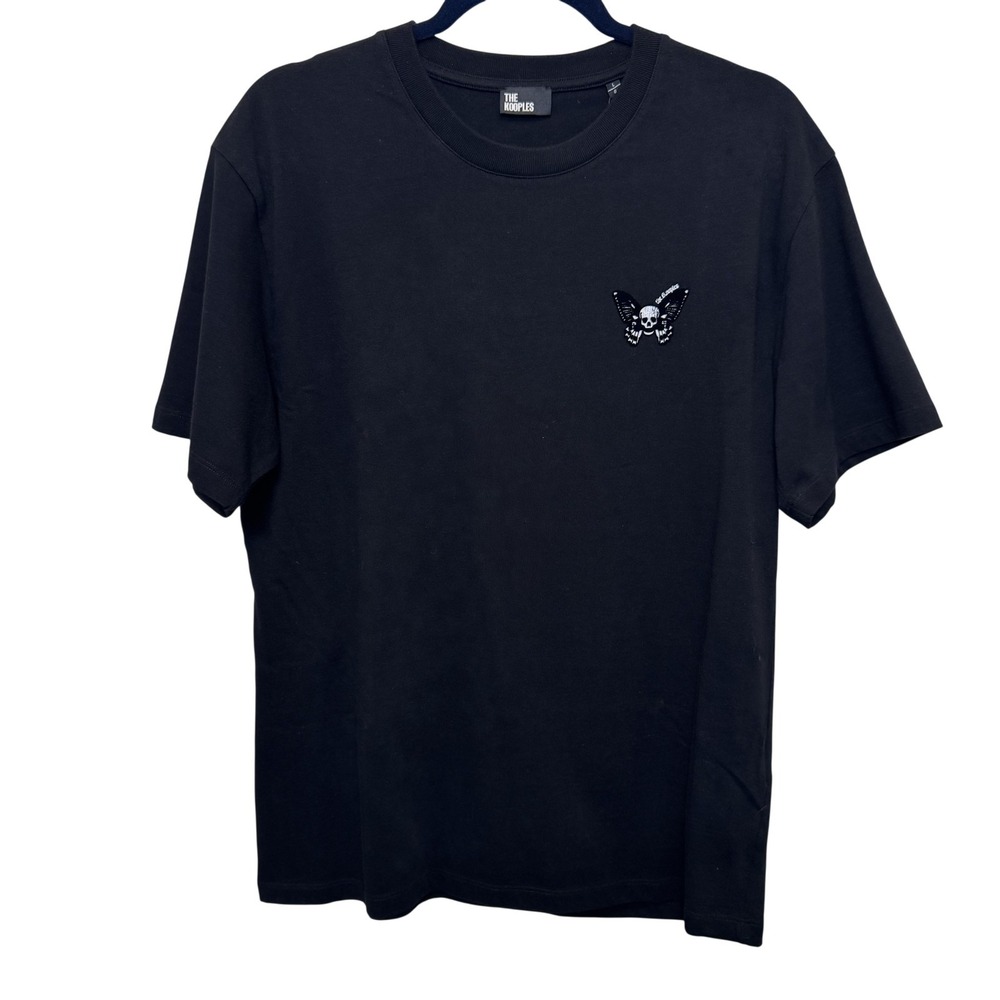 The Kooples Mens T-Shirt L Black Skull Butterfly Chest Logo Graphic Tee Casual